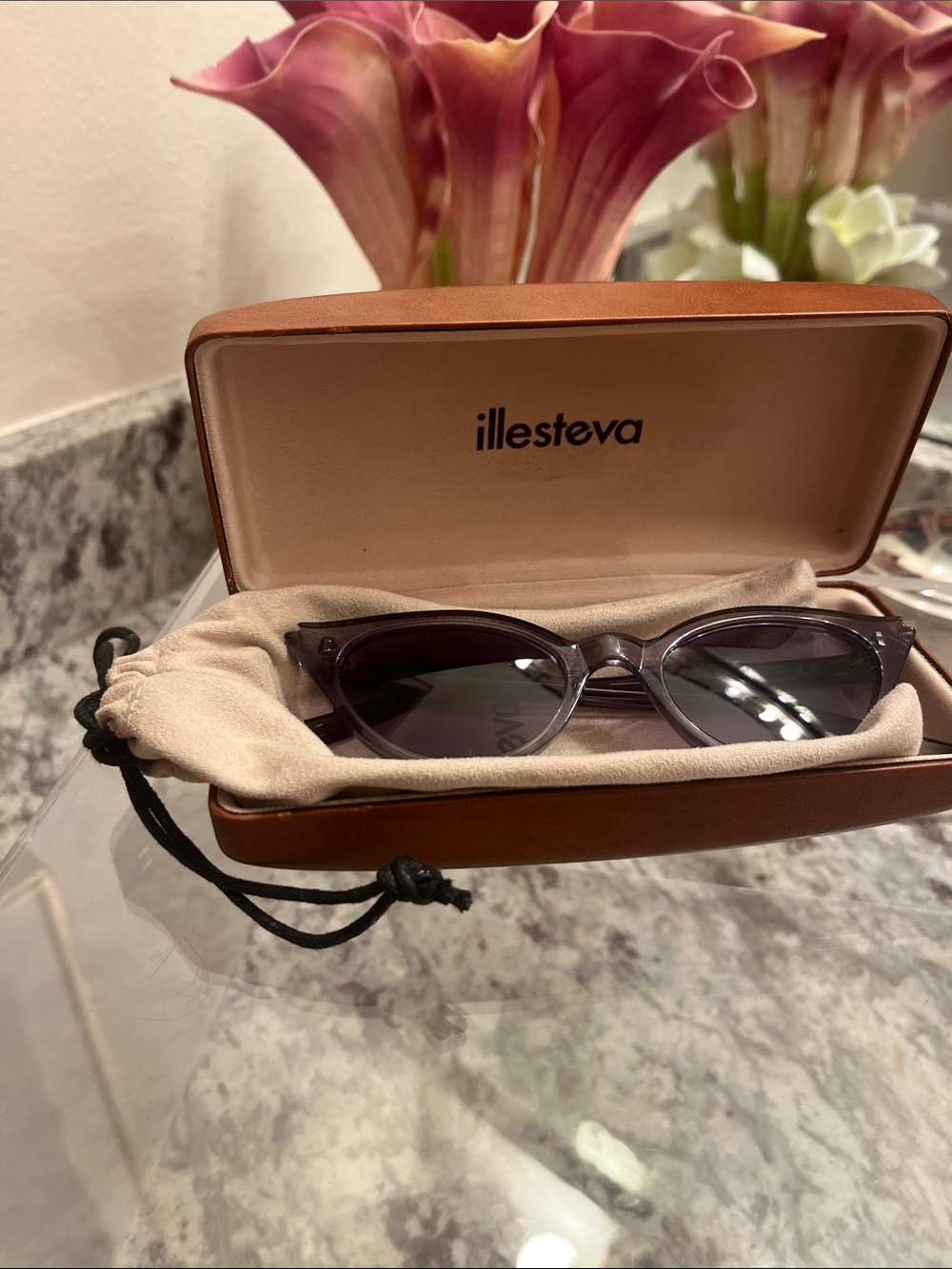Illesteva Cat Eye Sunglasses in Brown-Gray Frame with Dark Lenses